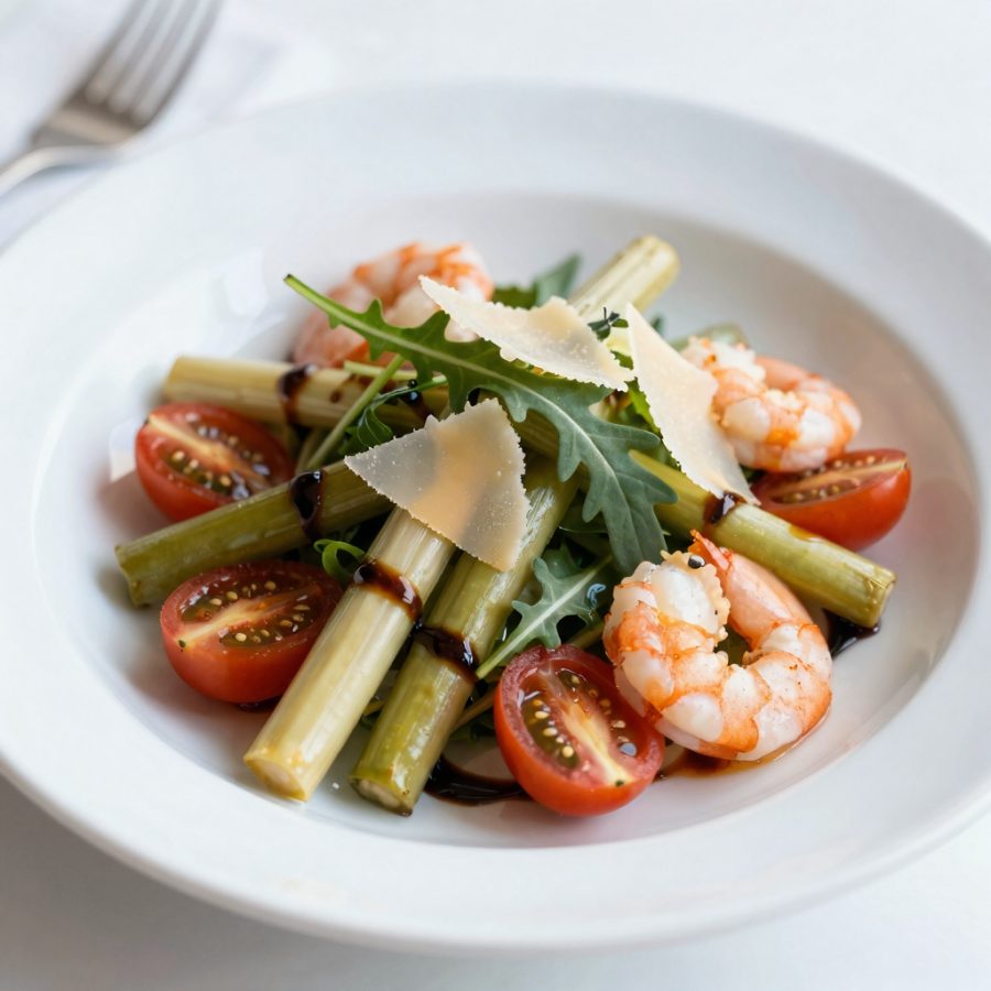 Insalata di carciofi e scampi con salsa all’aceto balsamico