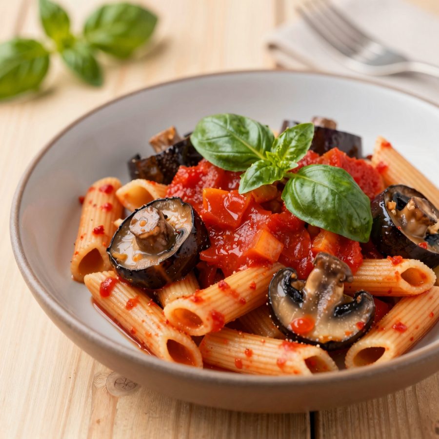 Maccheroni alle melanzane e profumo di bosco