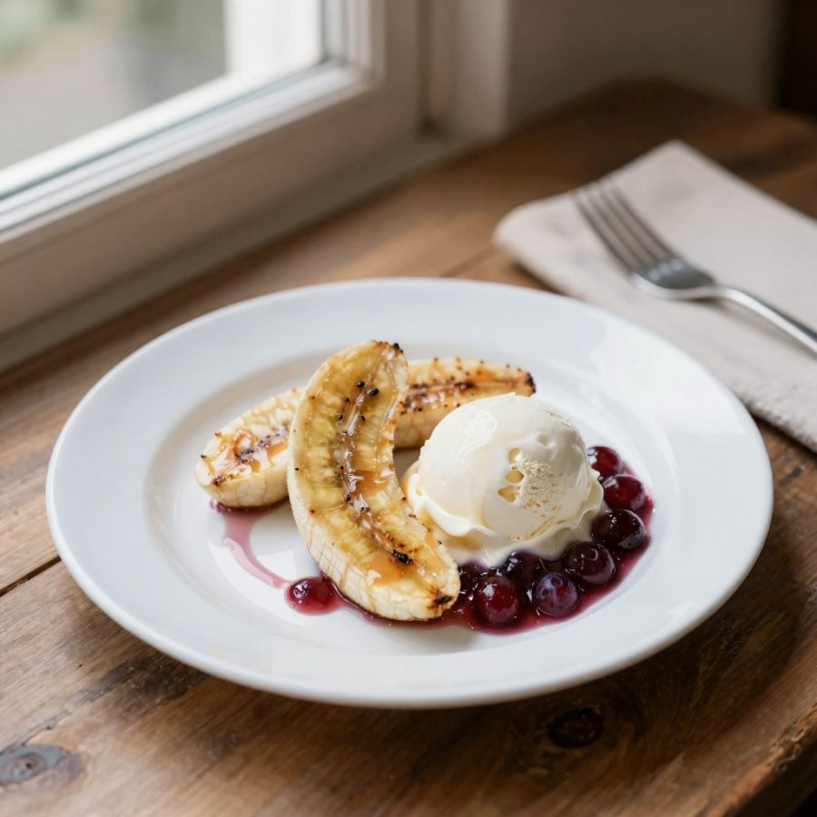 Banane flambé e composta d’uva