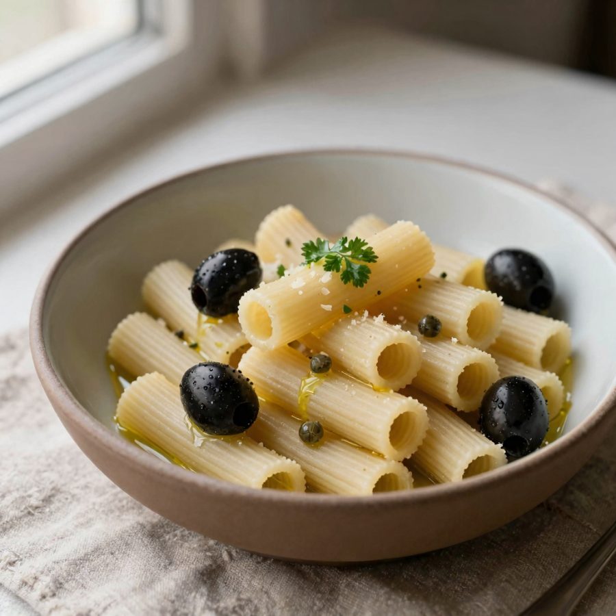 Bucatini con capperi e olive