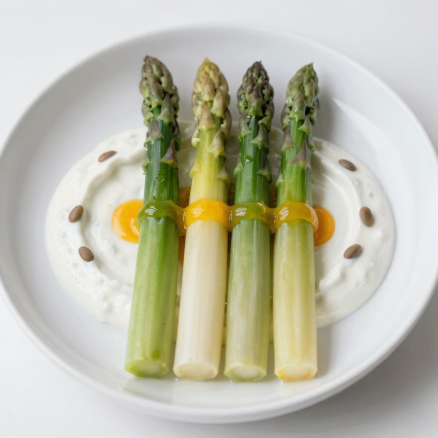 Asparagi verdi e bianchi con quattro tipi di salse