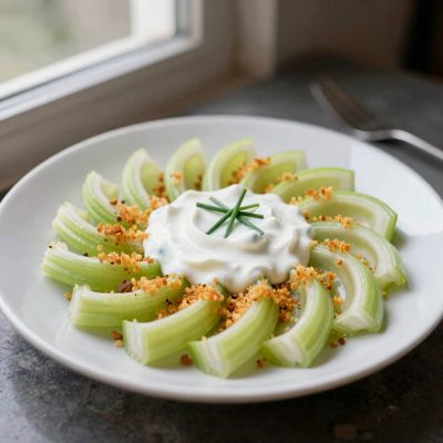 Fettine di sedano impanate con salsa di yogurt all’erba