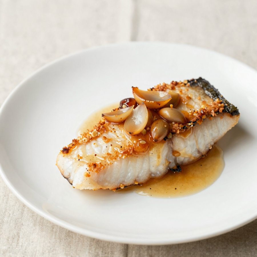 Pesce brasato con cipollotti e zenzero
