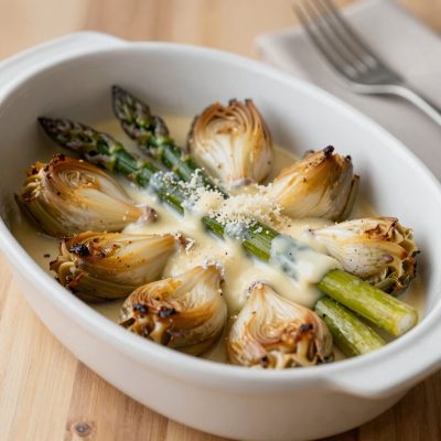 Gratin di carciofi e asparagi