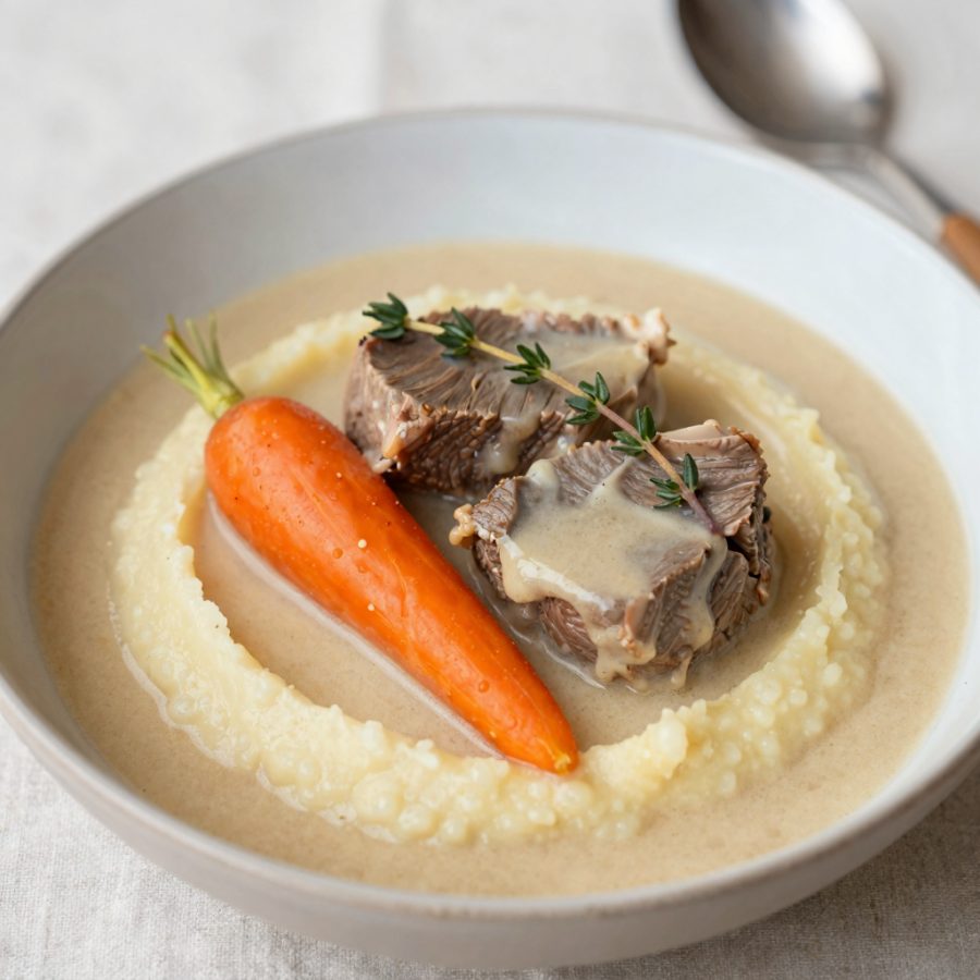 Blanquette de veau con purè di carote e patate
