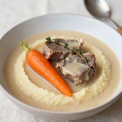 Blanquette de veau con purè di carote e patate
