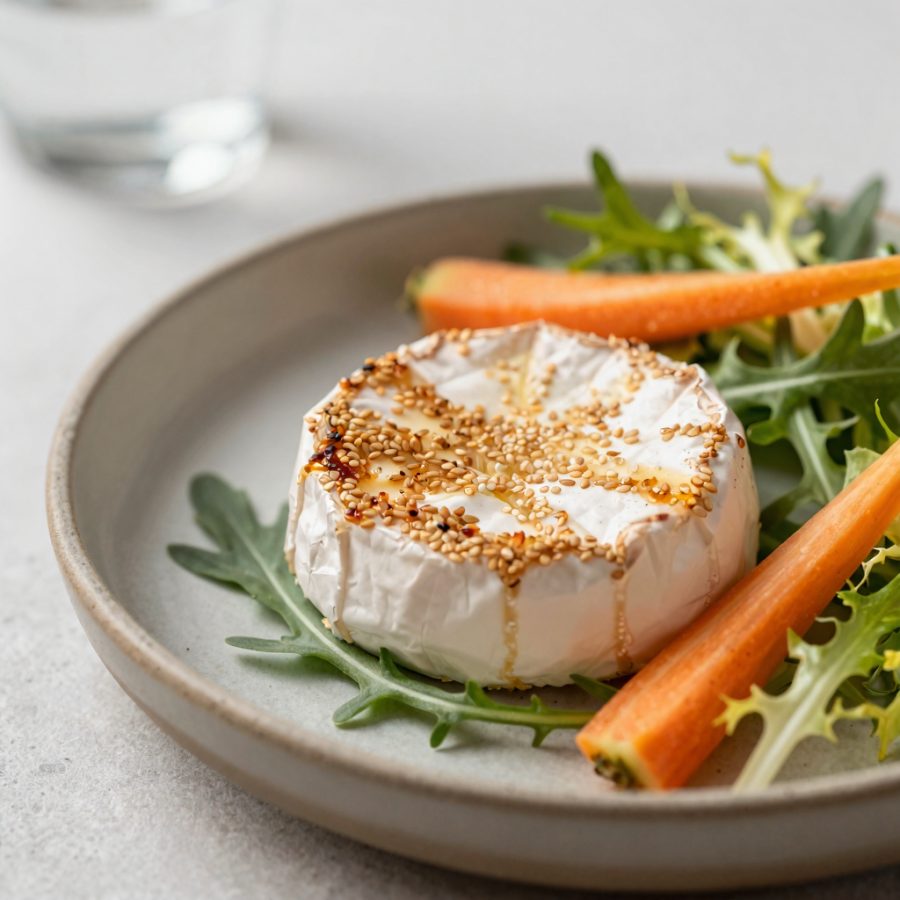 Camembert impanato su un letto di insalata