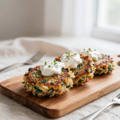 Frittelle di riso e spinaci in salsa di Yogurt