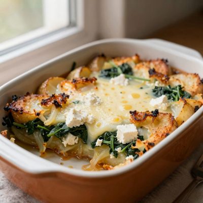 Gratin di patate con spinaci e feta
