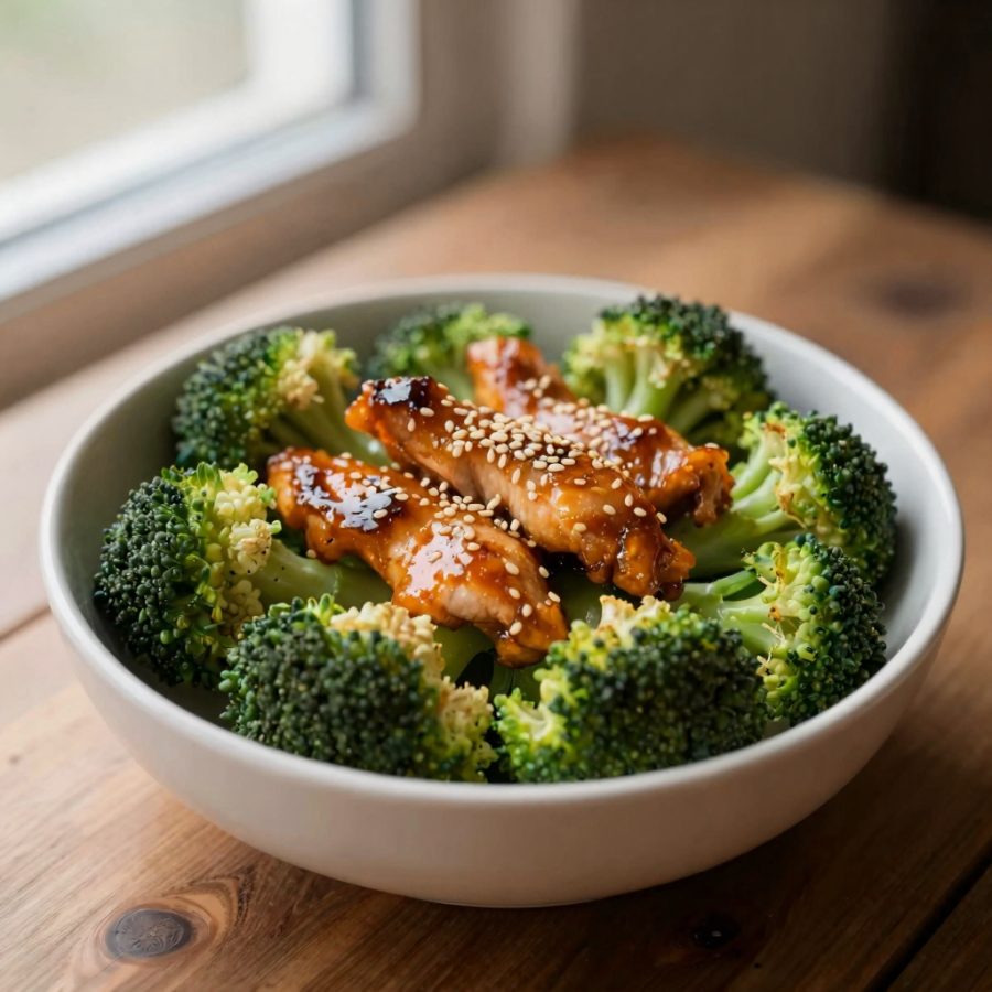 Petto di pollo al miele con sesamo e broccoli
