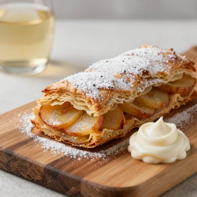 Sformato di mele con crema al vino