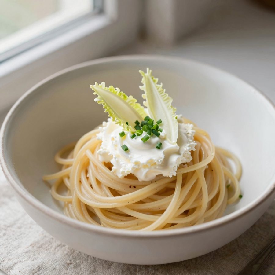 Spaghetti con salsa alla cicoria belga