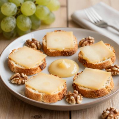 Toast fritti al Gruyère con vinaigrette all’uva e alle noci