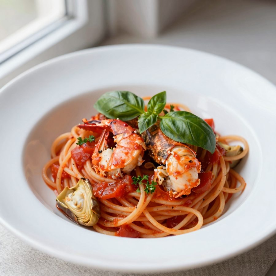 Spaghetti con l’astice ai profumi dell’orto