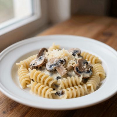 Bucatini ai funghi e parmigiano-reggiano