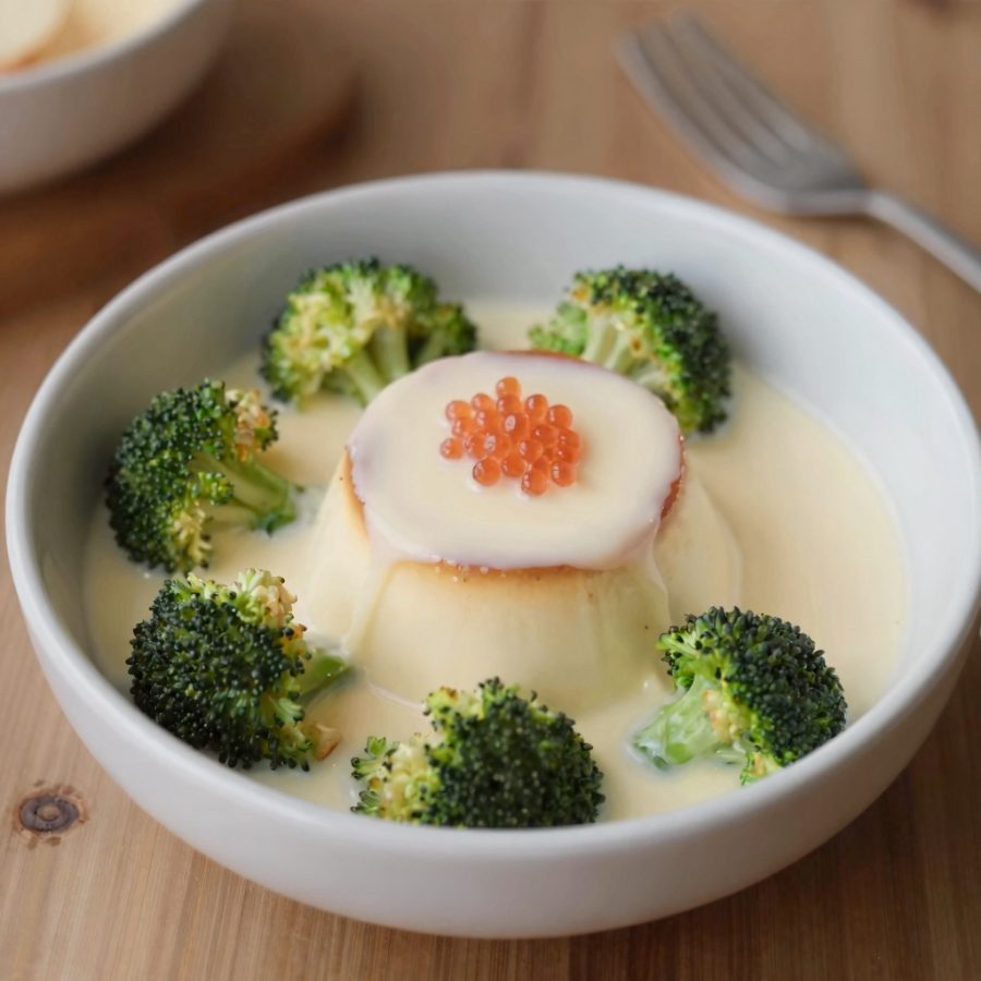 Flan di broccoli con uova di lombo