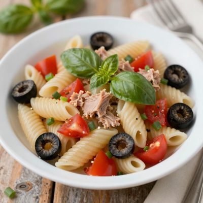Insalata di pasta, pomodori e tonno