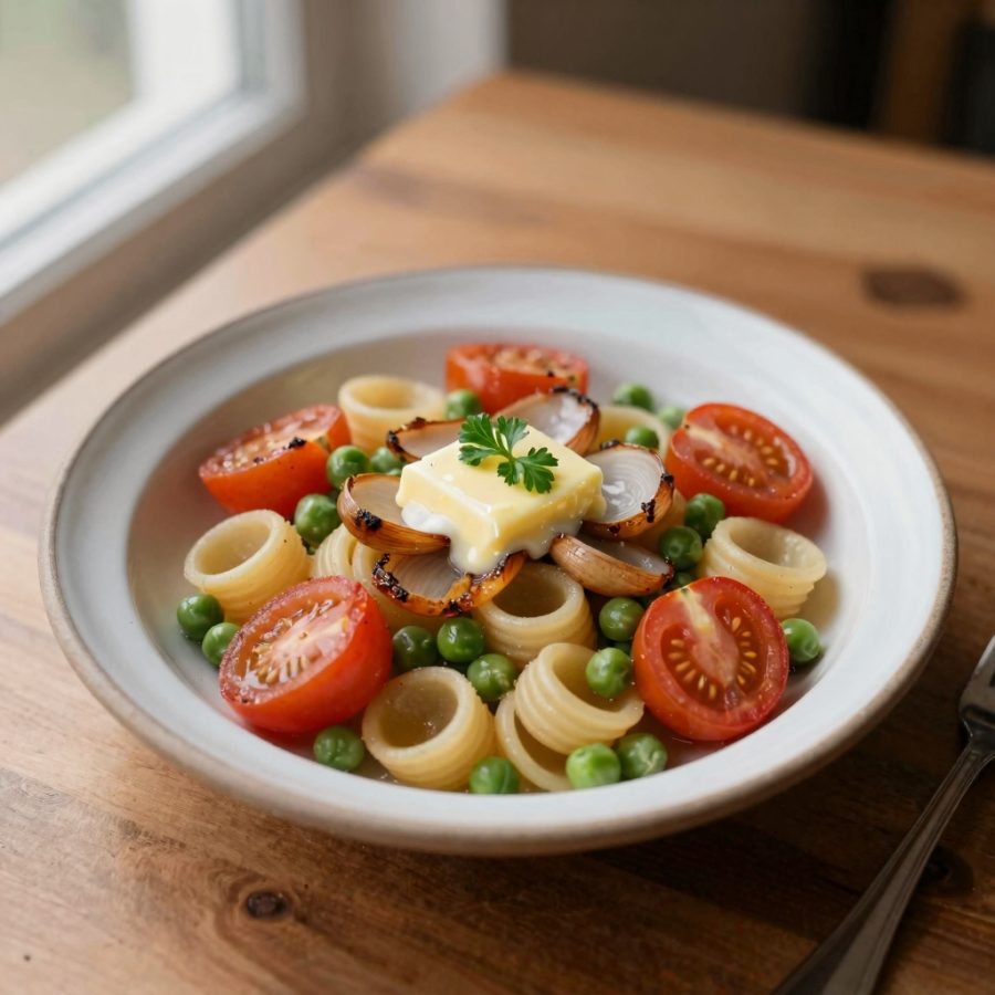 Pasta con cipolline e piselli