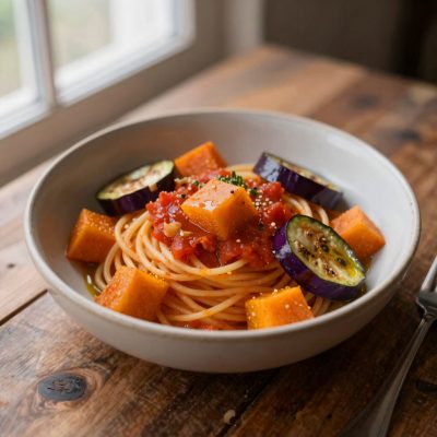 Pasta con zucca e melanzane