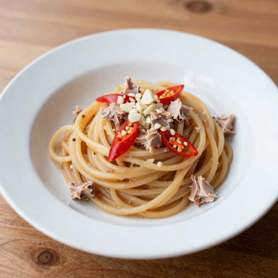 Spaghetti aglio, peperoncino e tonno