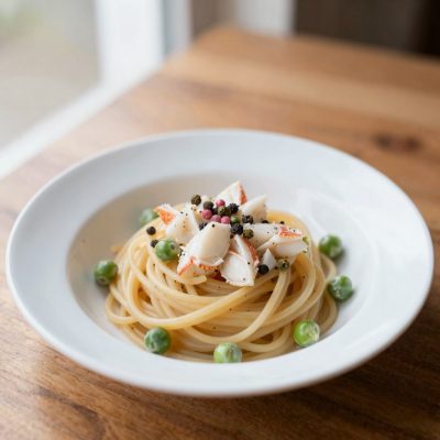 Spaghetti al granchio e piselli