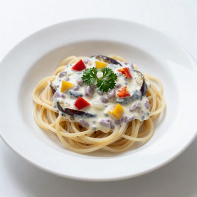 Spaghetti con crema di melanzane