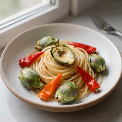 Pasta con carciofi e peperoni