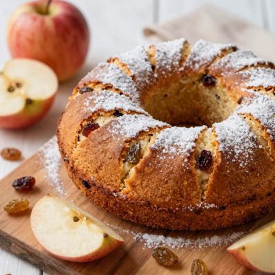 Ciambella di mele e uva passa con la birra