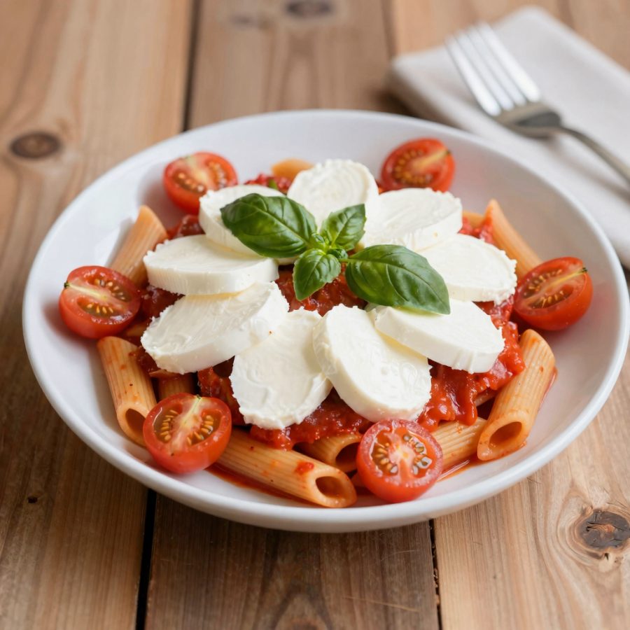Penne alla pizzaiola con mozzarella di bufala