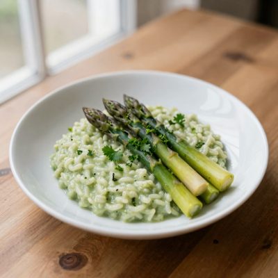 Risotto agli asparagi verdi con formaggio fresco