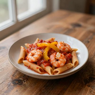 Pennette gamberi e peperoni