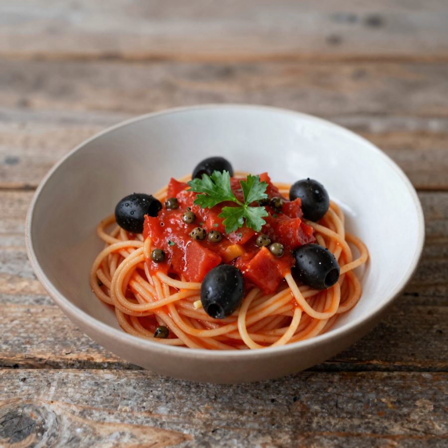 Spaghetti al pomodoro e olive