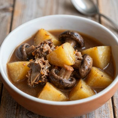 Coniglio con funghi e patate