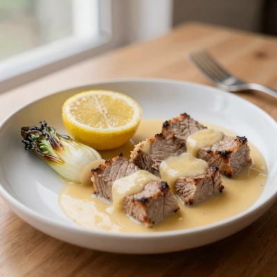 Fricassea di vitello al limone con indivia belga
