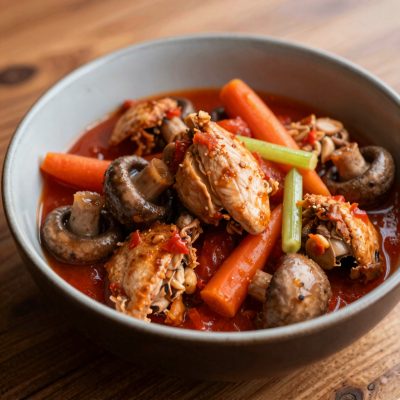 Pollo ai funghi con pomodoro