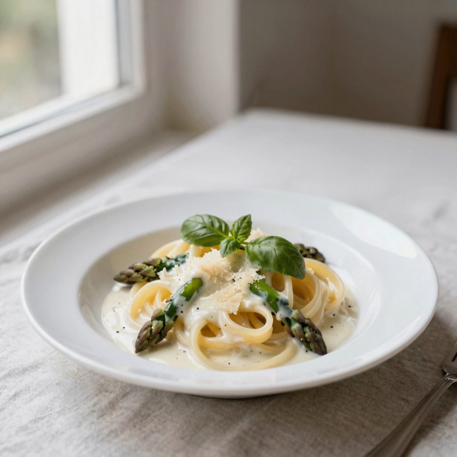 Spaghettini in rosa e verde