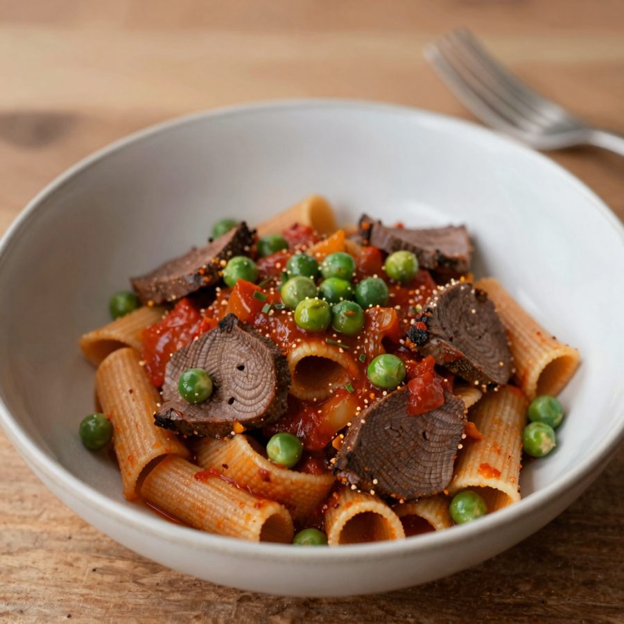 Bavette con ragù di Coniglio, Fave e Piselli