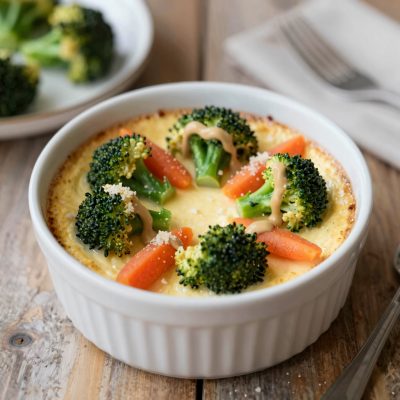 Flan di cavolfiore con verdure miste con burro alle mandorle