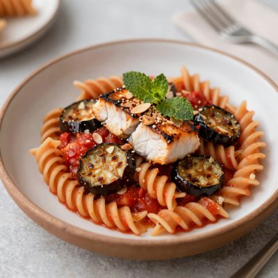 Fusilli con pesce spada e melanzane