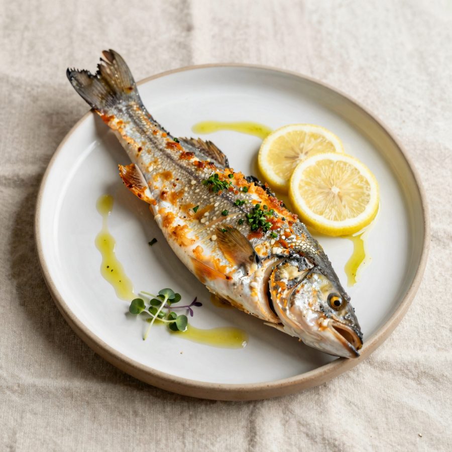 Pesce con erbette e insalata alle cipolle